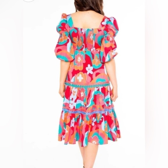 Floral Puff Sleeve Midi Dress - Picture 9 of 15